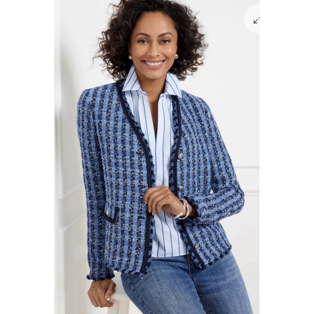 TALBOTS Blazer Exquisite Tweed Jacket Blue Plaid Tweed Plus Size 22W NEW NWT